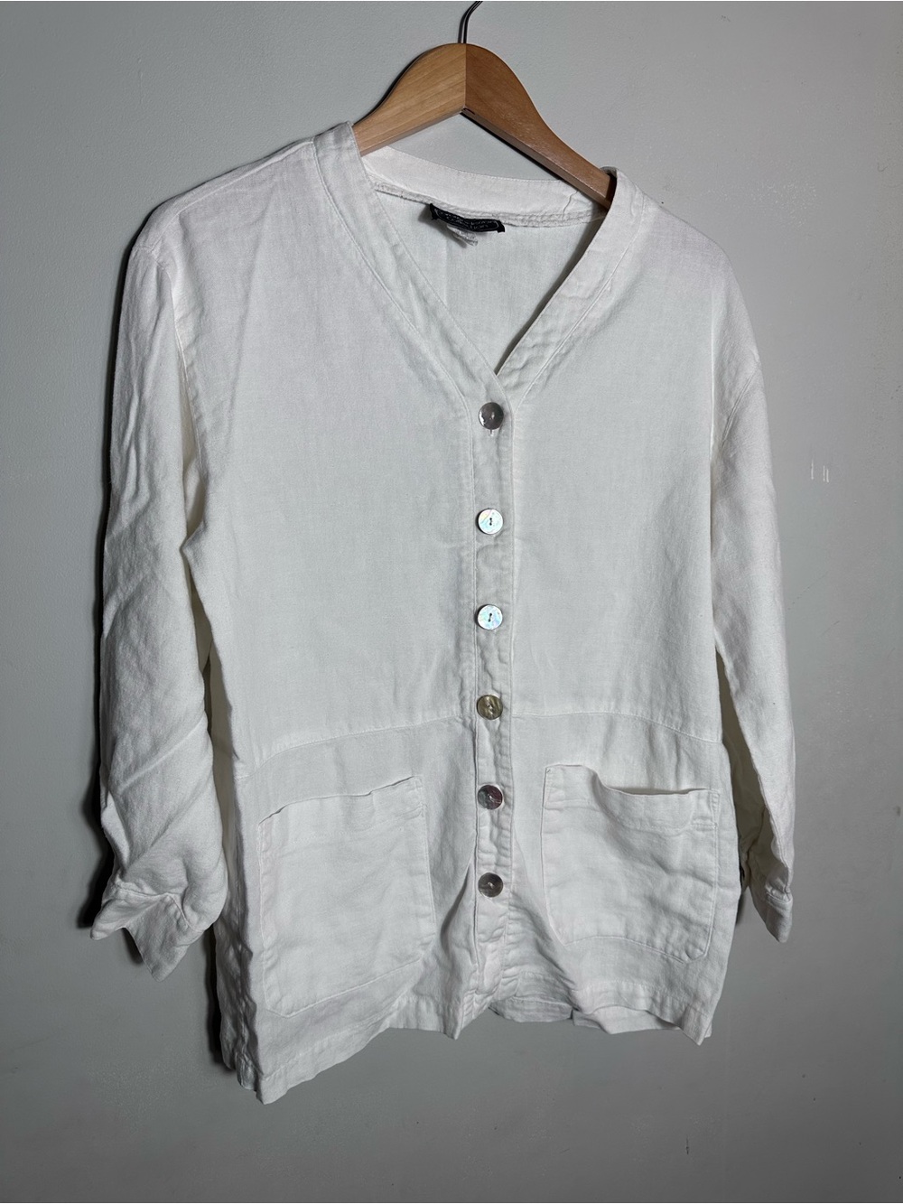 Vintage White Button-Front Linen Blend Shirt Jacket